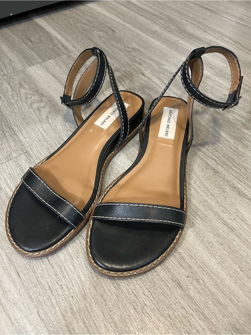 ANTONIO MELANI Black Tan Ankle Strap Sandals